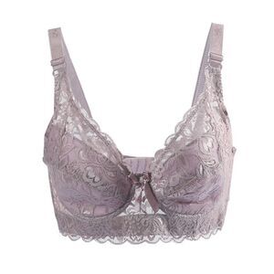 Floral Lace Cotton Cup Front Adjustable Straps Plus Size Bra Plum